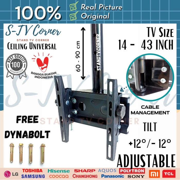 Bracket TV Gantung 14"-43"